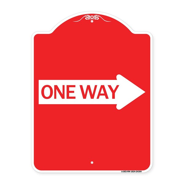 Signmission Designer Series One Way W/ Right Arrow, Red & White Aluminum Sign, 18" x 24", RW-1824-24384 A-DES-RW-1824-24384 - main